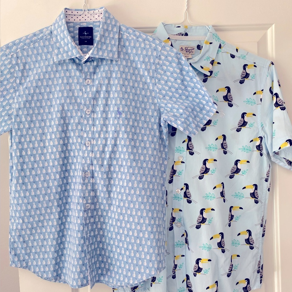 👕 Set of 2 Boys Short Sleeve Button Down Penguin & Tailorbird Shirts 👕